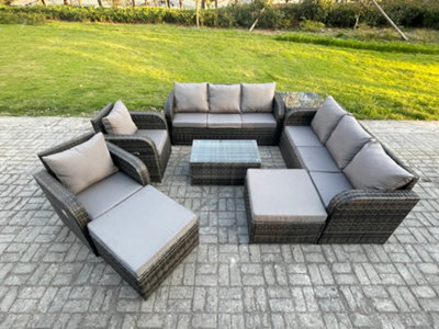 Fimous 10 Seater Rattan Outdoor Garden Furniture Sofa Set Patio Table & Chairs Set With 3 Seater Sofa Reclining Chair - image 1