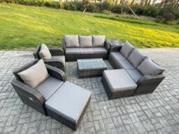 Fimous 10 Seater Rattan Outdoor Garden Furniture Sofa Set Patio Table & Chairs Set With 3 Seater Sofa Reclining Chair - thumbnail 2