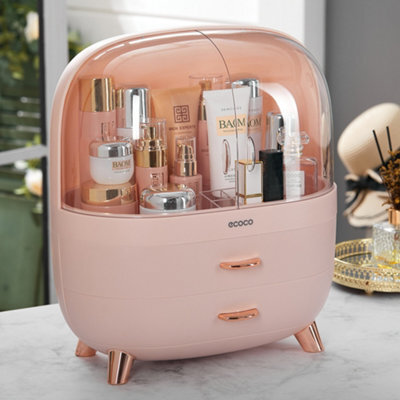 Living And Home Pink Elegant Multi Function Make Up Case Cosmetic Storage Box With Drawers And Doors - image 1