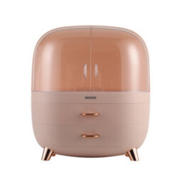 Living And Home Pink Elegant Multi Function Make Up Case Cosmetic Storage Box With Drawers And Doors - thumbnail 4