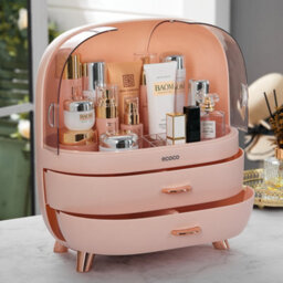 Living And Home Pink Elegant Multi Function Make Up Case Cosmetic Storage Box With Drawers And Doors - thumbnail 2