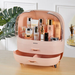 Living And Home Pink Elegant Multi Function Make Up Case Cosmetic Storage Box With Drawers And Doors - thumbnail 3