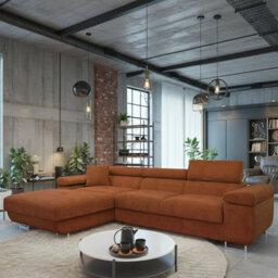 Torezio Mini Corner Sofa Bed Has Adjustable Headrests And Storage Box Freestanding Upholstered Back 280X170Cm Orange Left