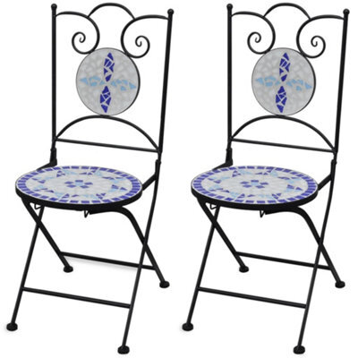 Berkfield Folding Bistro Chairs 2 Pcs Ceramic Blue And White - image 1