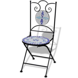 Berkfield Folding Bistro Chairs 2 Pcs Ceramic Blue And White - thumbnail 2