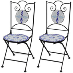 Berkfield Folding Bistro Chairs 2 Pcs Ceramic Blue And White - thumbnail 1