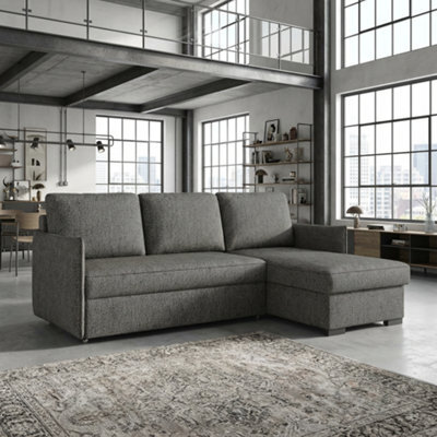 Megan Living Room Corner Sofa Bed With Storage Polyurethane Foam Wave Spring Wooden Frame 220X90X160Cm Graphite - image 1