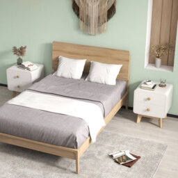 Costway 2 Drawers Nightstand Modern Bedside Table Living Room Wooden End Table - thumbnail 3