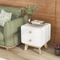 Costway 2 Drawers Nightstand Modern Bedside Table Living Room Wooden End Table - thumbnail 1