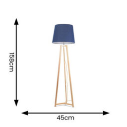 Valuelights Lottie Natural Wood Tripod Floor Lamp With Navy Blue Tapered Shade - Led Bulb Included - thumbnail 4