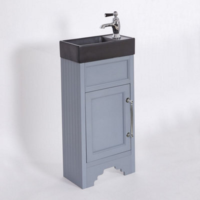Homestylestore Light Grey 400mm Bathroom Vanity Unit With Black Basin And Chrome T Bar Handles - image 1