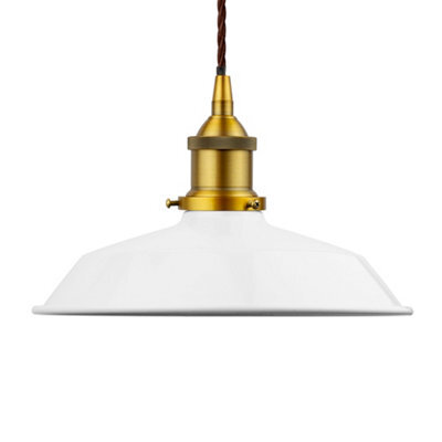 White Small Trinity Metal Painted Dome Pendant Light With Antique Gold Lamp Holder And Brown Twisted Cable - Se Home - image 1