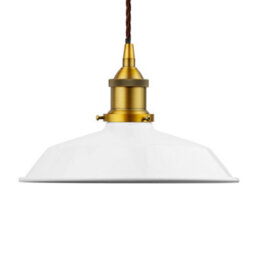 White Small Trinity Metal Painted Dome Pendant Light With Antique Gold Lamp Holder And Brown Twisted Cable - Se Home