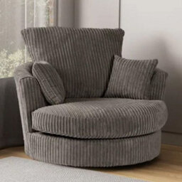 SquareBoxx Lennox Swivel Chair Grey Jumbo Cord - thumbnail 1