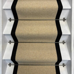 RainbowHome Kalahari Cream Wool Stair Runner With 100% Cotton Black Border 60 600 - thumbnail 1