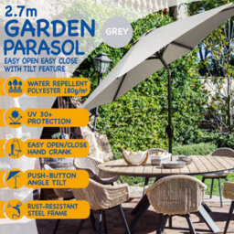 Sunmer 2.7M Parasol With Crank Mechanism, Sun Shading, Water Repellent, Polyester, Easy To Open And Close - Grey - thumbnail 2