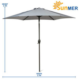 Sunmer 2.7M Parasol With Crank Mechanism, Sun Shading, Water Repellent, Polyester, Easy To Open And Close - Grey - thumbnail 7