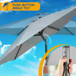Sunmer 2.7M Parasol With Crank Mechanism, Sun Shading, Water Repellent, Polyester, Easy To Open And Close - Grey - thumbnail 6