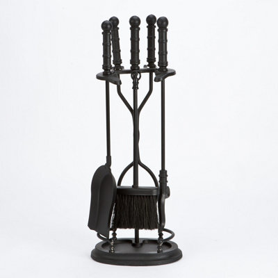 Fire56 Black Oval Shape 5 Piece Companion Set 62X23Cm Fireplace Tools With Stand Poker Brush Shovel Tongs Durable Metal - image 1