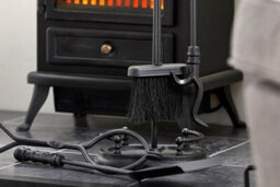 Fire56 Black Oval Shape 5 Piece Companion Set 62X23Cm Fireplace Tools With Stand Poker Brush Shovel Tongs Durable Metal - thumbnail 3