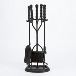 Fire56 Black Oval Shape 5 Piece Companion Set 62X23Cm Fireplace Tools With Stand Poker Brush Shovel Tongs Durable Metal - thumbnail 1