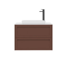 Royal Bathrooms Royal Bathroom Elmore 800mm Terracotta Clay Wall Mounted Bathroom Vanity Unit 2 Drawer Plain White Worktop With Qubix Basin - thumbnail 7