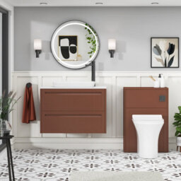 Royal Bathrooms Royal Bathroom Elmore 800mm Terracotta Clay Wall Mounted Bathroom Vanity Unit 2 Drawer Plain White Worktop With Qubix Basin - thumbnail 5