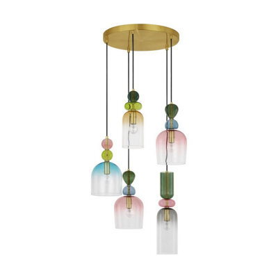 Luminosa Lighting Luminosa Murano Cluster Pendant Ceiling Light Glossy Dark Green, Blue Grey Pink, Orange, Sandy Gold E14 5X5W - image 1