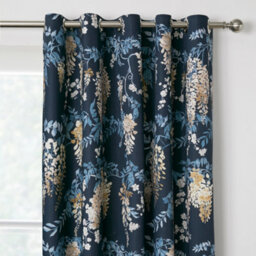 Dreams & Drapes Wisteria Floral Print Pair Of Navy Pencil Pleat Curtains - thumbnail 2