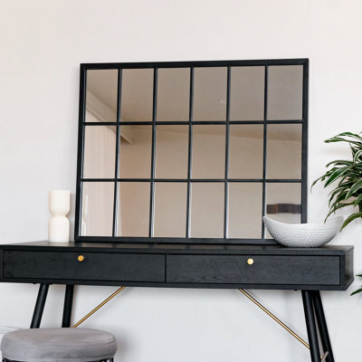 Jōbū Jobu Home - Kyo - Black Metal Rectangle Lattice Window Mirror - 90Cm X 70Cm - image 1