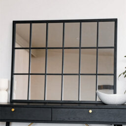 Jōbū Jobu Home - Kyo - Black Metal Rectangle Lattice Window Mirror - 90Cm X 70Cm - thumbnail 3