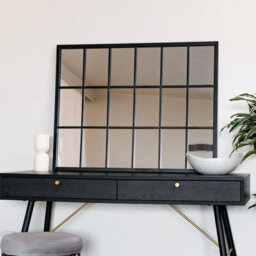 Jōbū Jobu Home - Kyo - Black Metal Rectangle Lattice Window Mirror - 90Cm X 70Cm - thumbnail 1