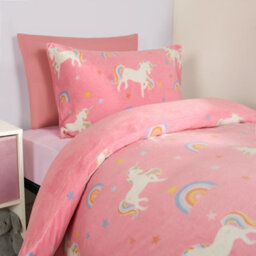 OHS Unicorn Bedding Duvet Cover Set Plush Fleece Warm Quilt, Pink - Single - thumbnail 3