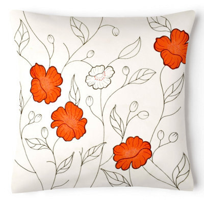 Intimates Embroidered Detail Faux Silk Cushion, Zip Closure, Machine Washable - Orange
