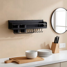 Living And Home Black Wall-Mounted Storage Rack Kitchen Organiser, 49.2 X 13.5 X 14.5Cm - thumbnail 3