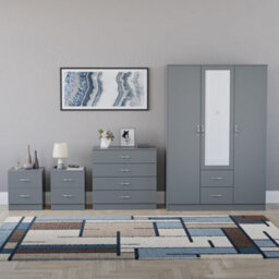 Lassic Vida Designs Riano 4 Piece Bedroom Set (2 Drawer Bedside Chest, 4 Drawer Chest, 3 Door 2 Drawer Mirrored Wardrobe), Grey - thumbnail 7