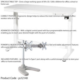 Loops Ergonomic Electric Sit & Stand Desk With Usb Ports And Twin Monitor Bracket - 1200 X 600mm - thumbnail 2