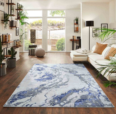 Smart Living Modern Carved Area Rug, Living Room Carpet, Kitchen Floor, Bedroom Soft Rugs 60Cmx220Cm-Emperor(325 Picasso Navy) - image 1