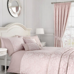 Dreams & Drapes Blossom Jacquard Pair Of Pink Lined Pencil Curtains With Tie-Backs - thumbnail 2