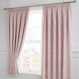 Dreams & Drapes Blossom Jacquard Pair Of Pink Lined Pencil Curtains With Tie-Backs - thumbnail 1