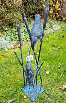 Inspirational Gifting Birds On Reeds Garden Sculpture Statue Ornament - image 1