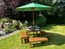 Charles Taylor Knights Garden 8 Seat Round Wooden Dining Table Bench Set Green - thumbnail 3