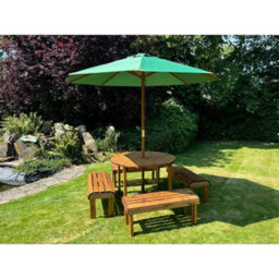 Charles Taylor Knights Garden 8 Seat Round Wooden Dining Table Bench Set Green - thumbnail 1