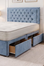 "Knight Sleep Ellis Sky Blue Plush Bed Set With Mattress, 2 Drawers Same Side & 24""headboard 4Ft6 - Double" - thumbnail 2