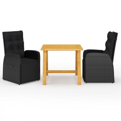 Berkfield 3 Piece Garden Dining Set With Cushions Black Poly Rattan - image 1