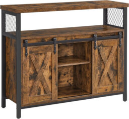 LEDREM Sideboard, Kitchen Cabinet, Storage Cupboard, With 2 Sliding Barn Doors, 33 X 100 X 80 Cm, Adjustable Shelves - thumbnail 9