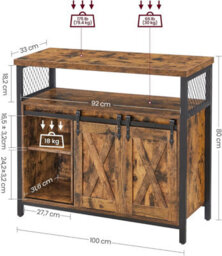 LEDREM Sideboard, Kitchen Cabinet, Storage Cupboard, With 2 Sliding Barn Doors, 33 X 100 X 80 Cm, Adjustable Shelves - thumbnail 2