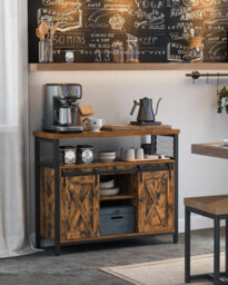 LEDREM Sideboard, Kitchen Cabinet, Storage Cupboard, With 2 Sliding Barn Doors, 33 X 100 X 80 Cm, Adjustable Shelves - thumbnail 3