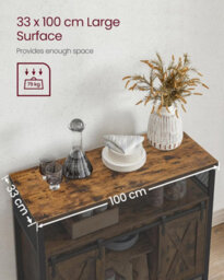 LEDREM Sideboard, Kitchen Cabinet, Storage Cupboard, With 2 Sliding Barn Doors, 33 X 100 X 80 Cm, Adjustable Shelves - thumbnail 5