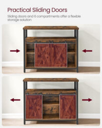 LEDREM Sideboard, Kitchen Cabinet, Storage Cupboard, With 2 Sliding Barn Doors, 33 X 100 X 80 Cm, Adjustable Shelves - thumbnail 4